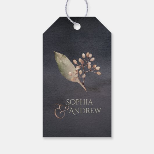 Donker botanisch groen  rustiek koppel cadeau cadeaulabel (Voorkant)