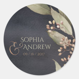 Donker botanisch groen rustiek monogram ronde sticker