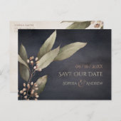 Donker botanisch groen rustiek sparen de datum aankondigingskaart (Voorkant / Achterkant)