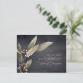Donker botanisch groen rustiek sparen de datum aankondigingskaart (Staand voorkant)