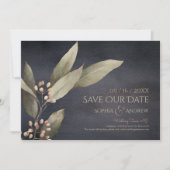 Donker botanisch groen rustiek sparen de datum save the date (Voorkant)