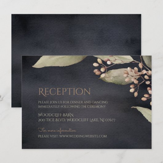 Donker botanisch groen rustieke receptie kaart (Voorkant / Achterkant)