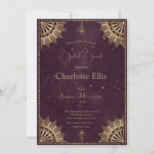 Donker Bourgogne Celestial Zon en Maan Bruidsbrunc Kaart (Voorkant)