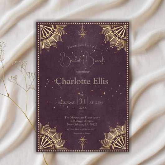 Donker Bourgogne Celestial Zon en Maan Bruidsbrunc Kaart