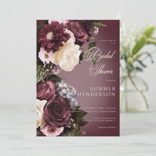 Donker Bourgogne & Cream Blur Bloemen Vrijgezellen Kaart (Staand voorkant)