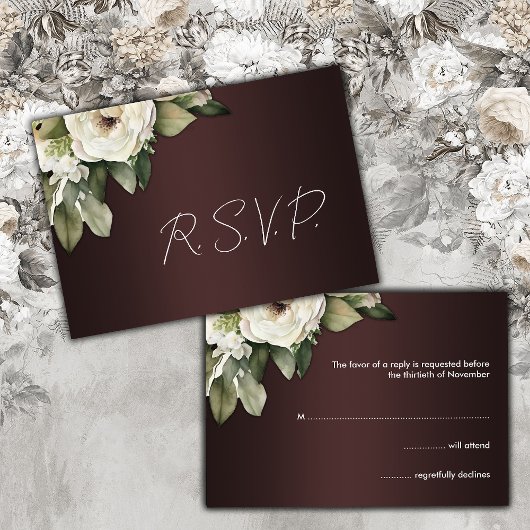 Donker Bourgogne Elegance Boho Bloemen Bruiloft RSVP Kaartje