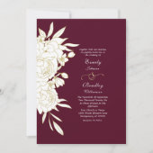 Donker Bourgogne Goud Witte Bloemen Elegante Huwel Kaart (Voorkant)