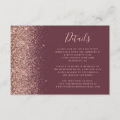 Donker Bourgogne Roos Goud Glitter Bruiloft Detail Informatiekaartje (Voorkant)