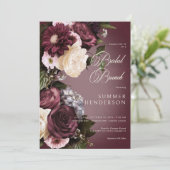 Donker Bourgondië & Cream Blur Bloemen Bruids Brun Kaart (Staand voorkant)