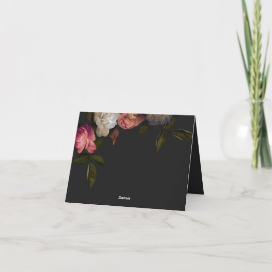 Donker Bourgondië & Crème Pioenrozen Zwarte Douche Bedankkaart (Achterkant)