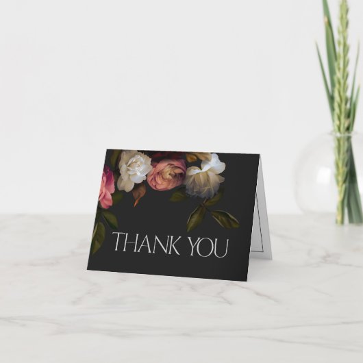 Donker Bourgondië & Crème Pioenrozen Zwarte Douche Bedankkaart (Voorkant)
