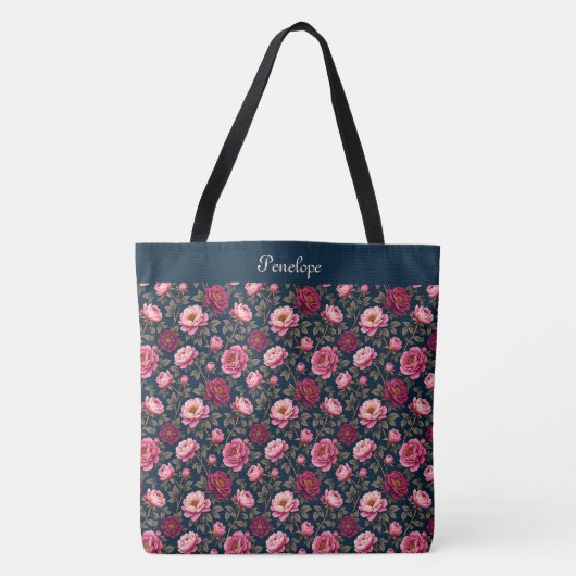 Donker Bourgondië en Roze Tote Bag (Voorkant)
