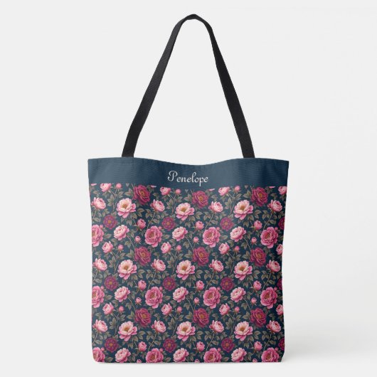 Donker Bourgondië en Roze Tote Bag (Achterkant)