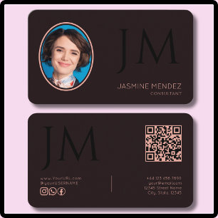 Donker Bourgondie Roze Zwart Monogram QR Modern Fo Visitekaartje