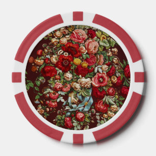 Donker Bourgondië Victoriaanse Roos Bloemenlint Pa Poker Chips