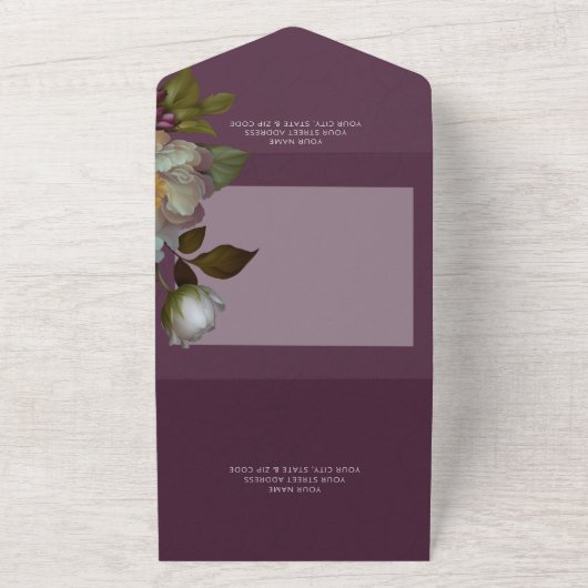 Donker Bourgondische Wijn Gotische Bloem- Geen Din All In One Uitnodiging (Buitenkant)