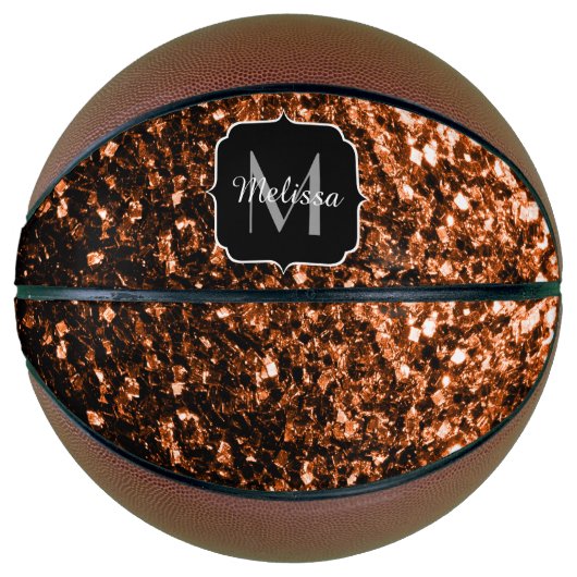 Donker brons faux glitter sparkle Monogram naam Basketbal (Voorkant)