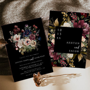 Donker Bruiloft Stationery Bloemen Bruiloft Uitnod Kaart