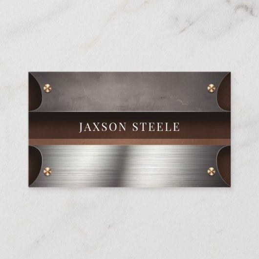 Donker bruin en staal industrieel visitekaartje (Voorkant)
