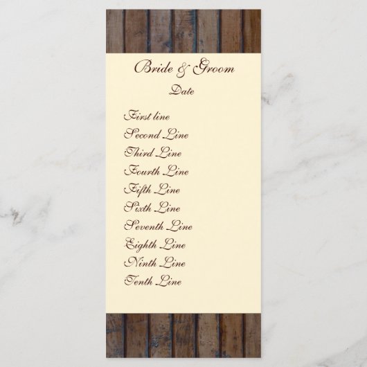 Donker Bruin Hout Wedding Program Menu (Achterkant)