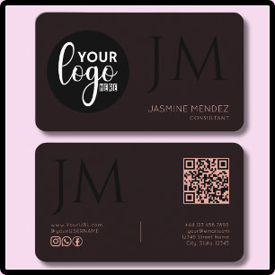 Donker Burgundy Koraal Zwart Monogram QR Modern Lo Visitekaartje