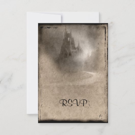 donker Castle Gothic Wedding RSVP Kaartje (Voorkant)