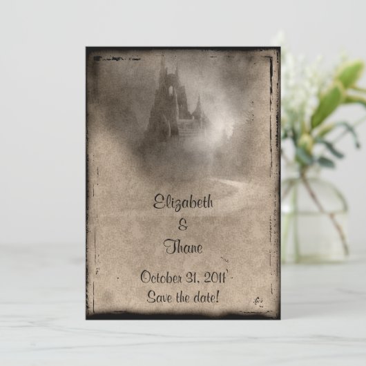 donker Castle Gothic Wedding Save The Date (Staand voorkant)