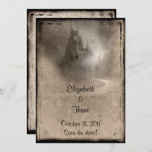 donker Castle Gothic Wedding Save The Date (Voorkant / Achterkant)