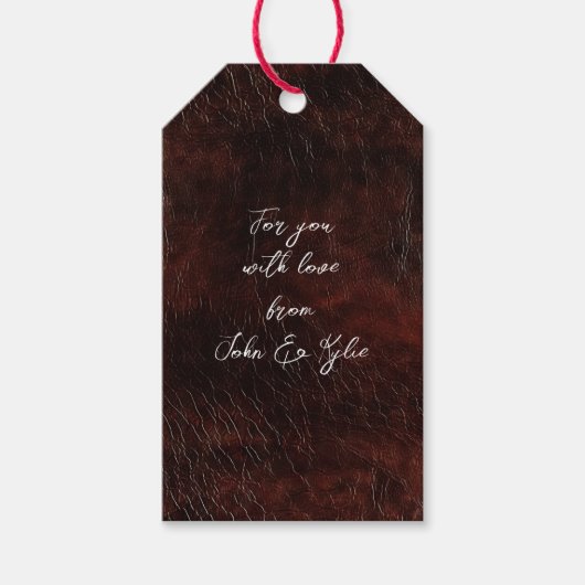 Donker chocolade bruin leer cadeaulabel (Voorkant)