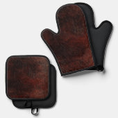 Donker chocolade bruin leer ovenwant & pannenlap set (Voorkant / Achterkant)