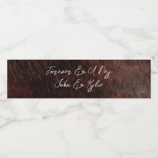 Donker chocolade bruin leer waterfles etiket (Enkel label)