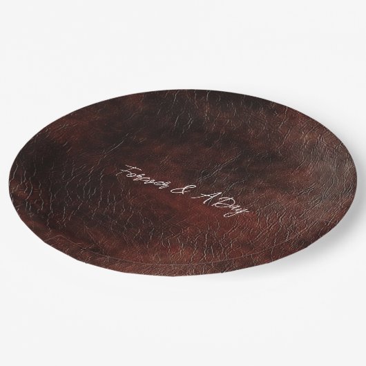 Donker Chocolade Bruin Western Faux Leather Papieren Bordje (Gekanteld)