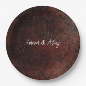 Donker Chocolade Bruin Western Faux Leather Papieren Bordje (Voorkant)