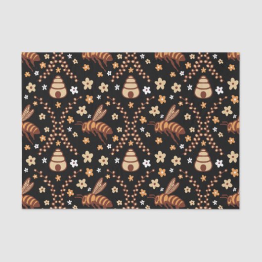 Donker Cottagecore Bijen & Bijenkorven Botanisch Tissuepapier (Voorkant)