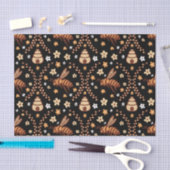 Donker Cottagecore Bijen & Bijenkorven Botanisch Tissuepapier (Craft)