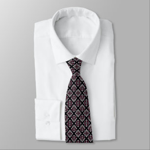 Donker Cranberry Rood, Zwart & Wit Art Deco Patroo Stropdas