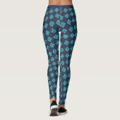 Donker Cyaan Blauw Aquamarijn Vierkanten Patroon F Leggings (Achterkant)