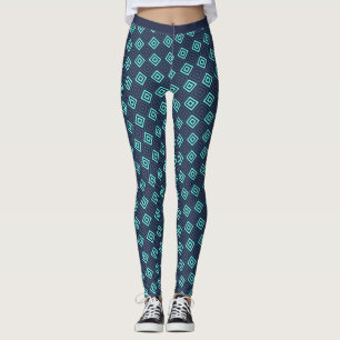 Donker Cyaan Blauw Aquamarijn Vierkanten Patroon F Leggings