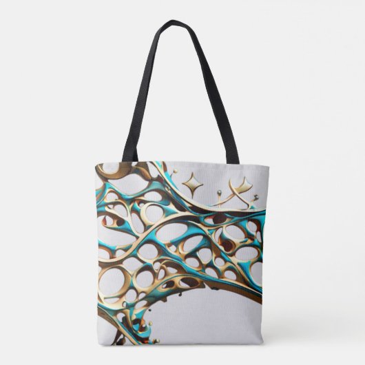 Donker Cyaan en Goud Arabesque Canvas tas (Achterkant)
