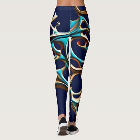 Donker Cyaan en Goud Arabesque Leggings (Achterkant)
