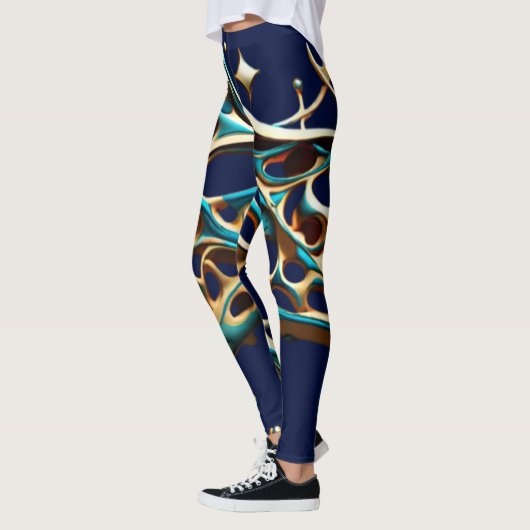 Donker Cyaan en Goud Arabesque Leggings (Links)