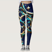 Donker Cyaan en Goud Arabesque Leggings (Voorkant)