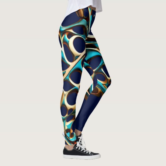 Donker Cyaan en Goud Arabesque Leggings (Rechts)