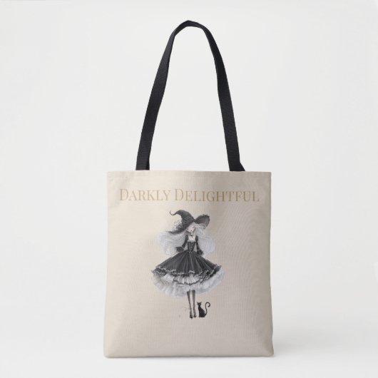 Donker Delightful – Licht Editie Heks & Kat Tote Bag (Voorkant)