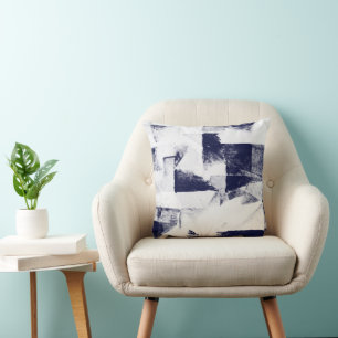 Donker Denim Blauw en Wit Abstract Decor Kussen