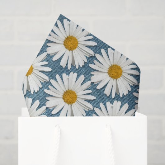 Donker Denim & Wit Daisy Hippie Blossoms Bloemen Tissuepapier (Cadeauzakje)