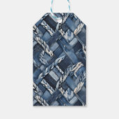 Donker distressed denim patchwork en vlechten cadeaulabel (Voorkant)
