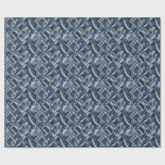 Donker distressed denim patchwork en vlechten cadeaupapier (Vlak)
