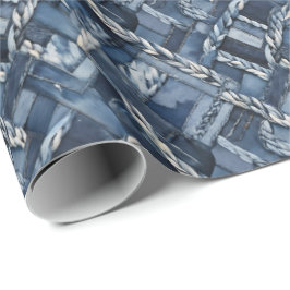 Donker distressed denim patchwork en vlechten cadeaupapier