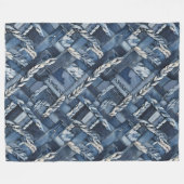 Donker distressed denim patchwork en vlechten fleece deken (Voorkant (Horizontaal))